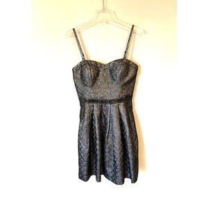 Guess Women Dress 10 Black Silver Knee Fit & Flare Straps Elegant Formal Cocktai